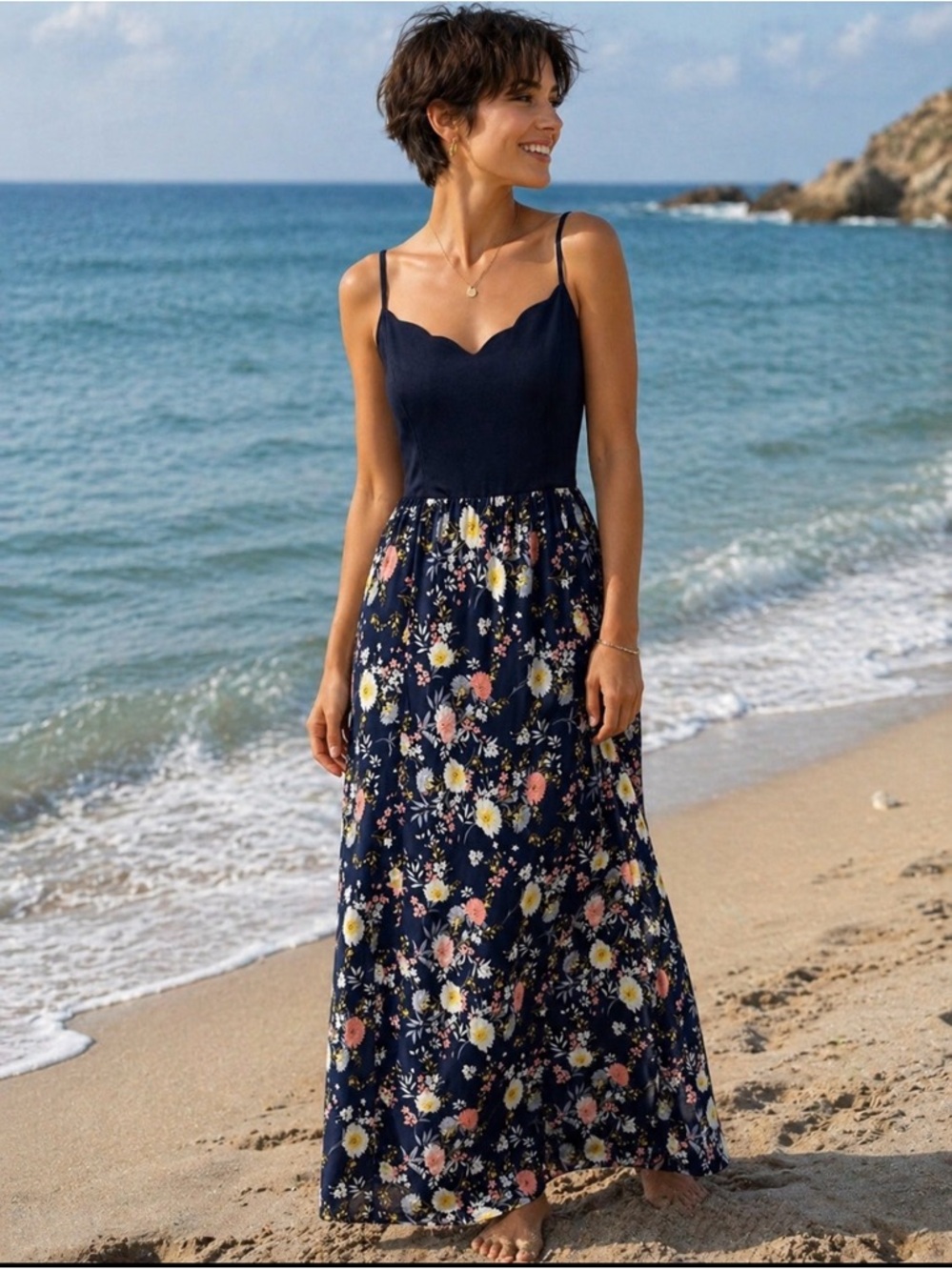 Truly Poppy navy floral cutout button back maxi dress